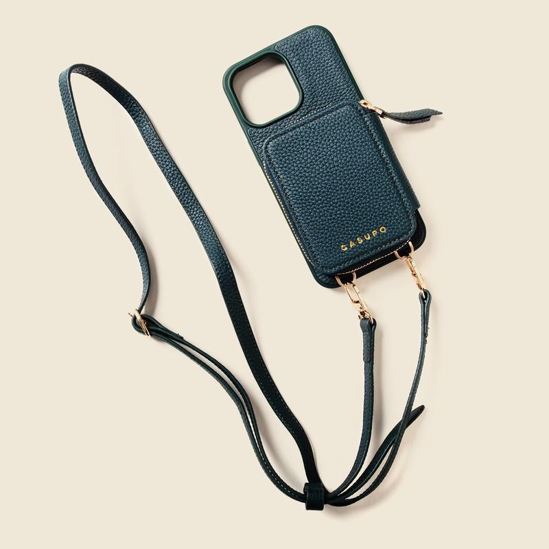 Casupo Green Leather Iphone Case and Wallet with Crossbody Strap. Iphone 13, 14, 15 Pro and Pro Max Accessories Durable