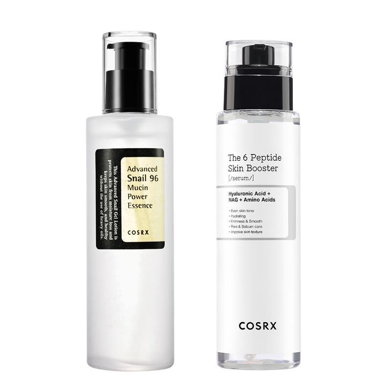 Cosrx - Advanced Snail 96 Mucin Power Essence Serum (3.38Oz) & 6 Peptide Skin Booster (5.3Oz) Skincare Booster Bundle